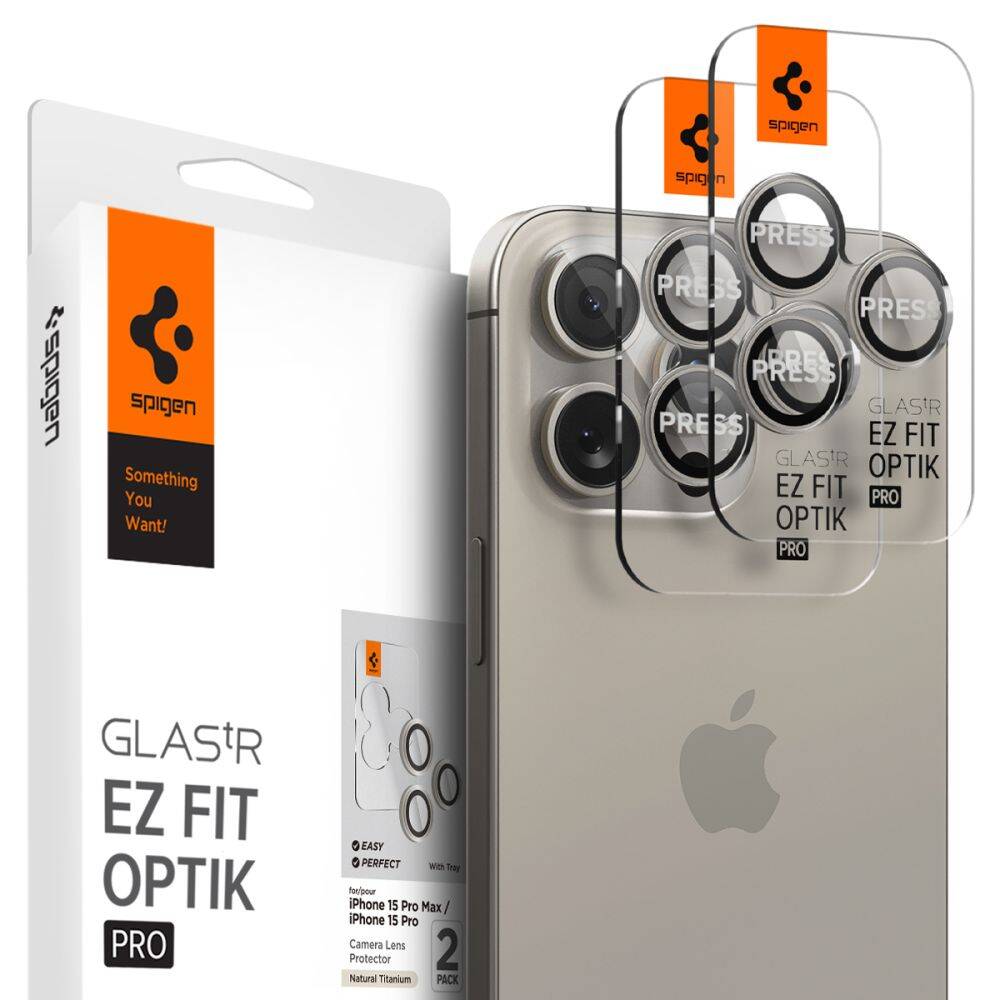 Kameraschutz Spigen Optik.tr ez Fit Kameraschutz 2er-Pack iPhone 14 Pro /  Pro Max / 15 Pro / Pro Max Natural Titanium