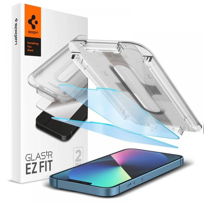 Tempered Glass SPIGEN Apple iPhone 13 13 Pro Glas.TR "EZ Fit" 2er-Pack Antiblue Glas