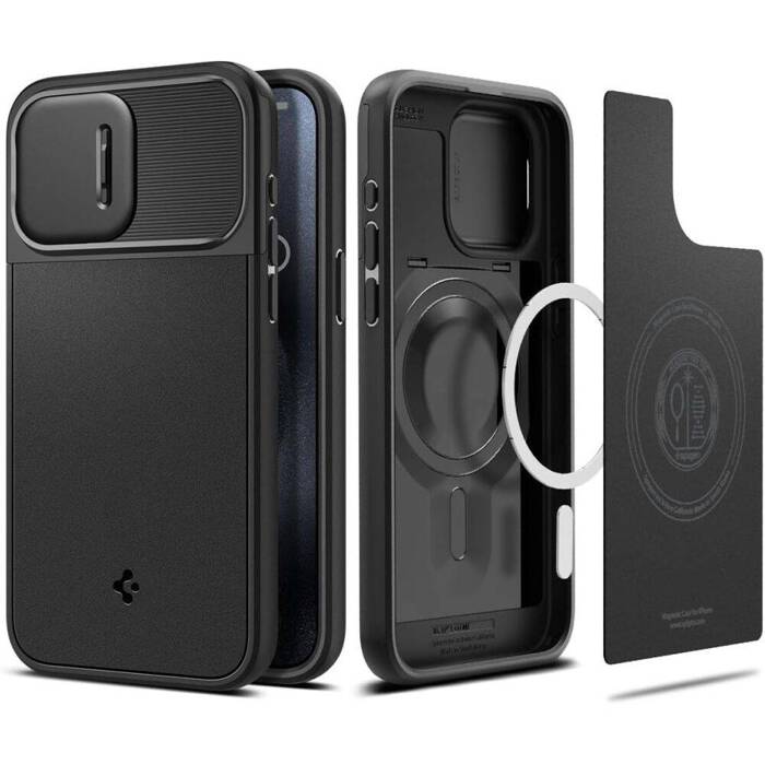 Etui iPhone 15 Pro Max Spigen Optik Armor Mag Magsafe Black Case